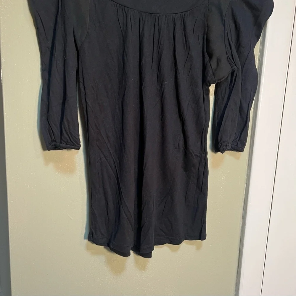 Loft Women's Size Small Square Neck Blouse Puff Sleeve Black Satin Trim Modal